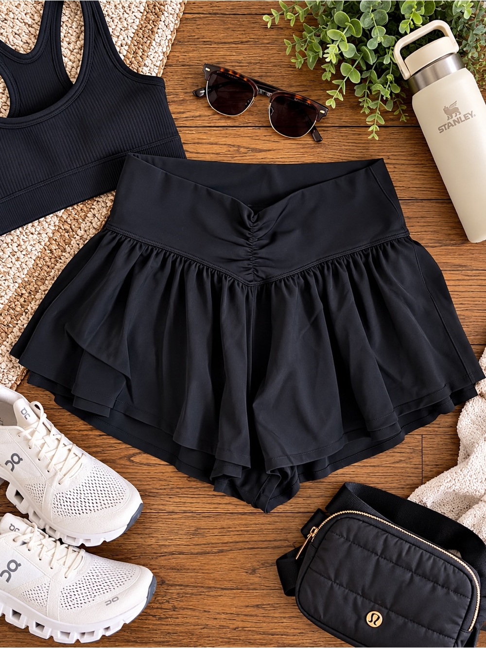 aerie Black Ruffle Athletic Shorts